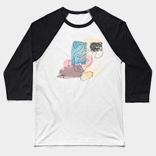 Abstract Dog Line Art with Watercolor Baseball T-Shirt